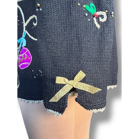 Vintage Studio Joy Black Christmas Ornament Embroidered Knit Cardigan Sweater - Picture 6 of 10